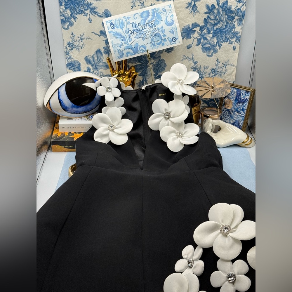 🆕 BRONX & BANCO 🧿 NWOT Estelle Floral Mini Dress, Black/White - Sz M US 6 - Picture 13 of 16